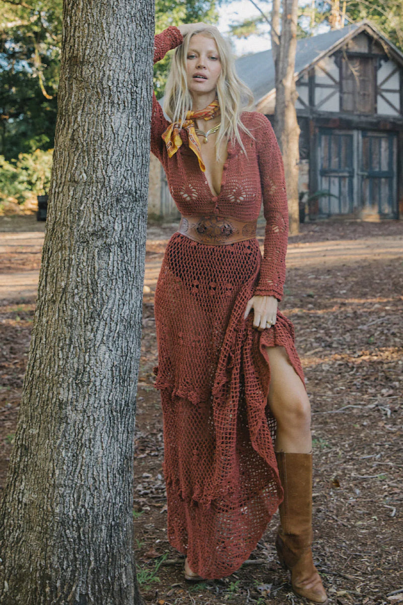 Wish You Were Here Crochet Maxi Dress - Cacao - Chasing Unicorns