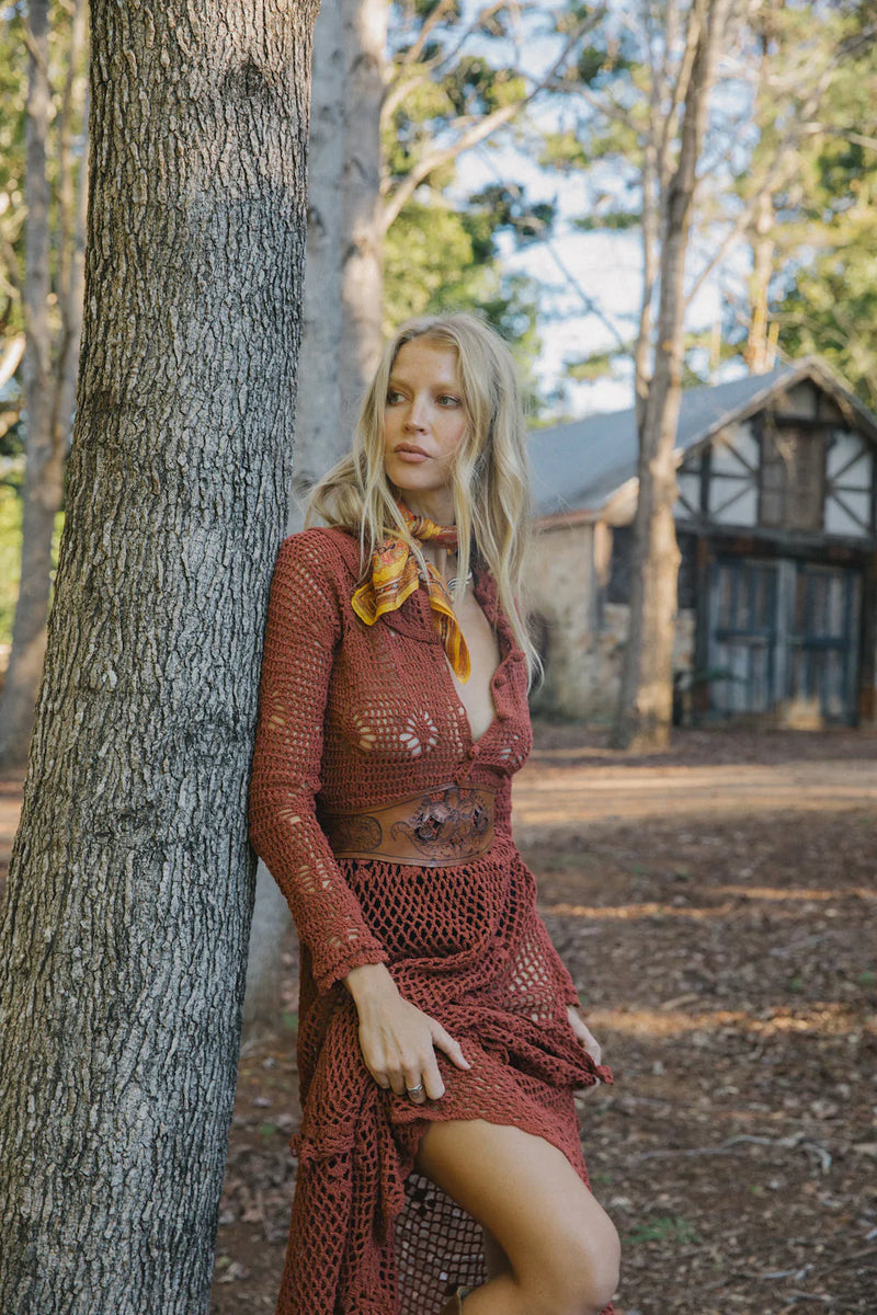 Wish You Were Here Crochet Maxi Dress - Cacao - Chasing Unicorns