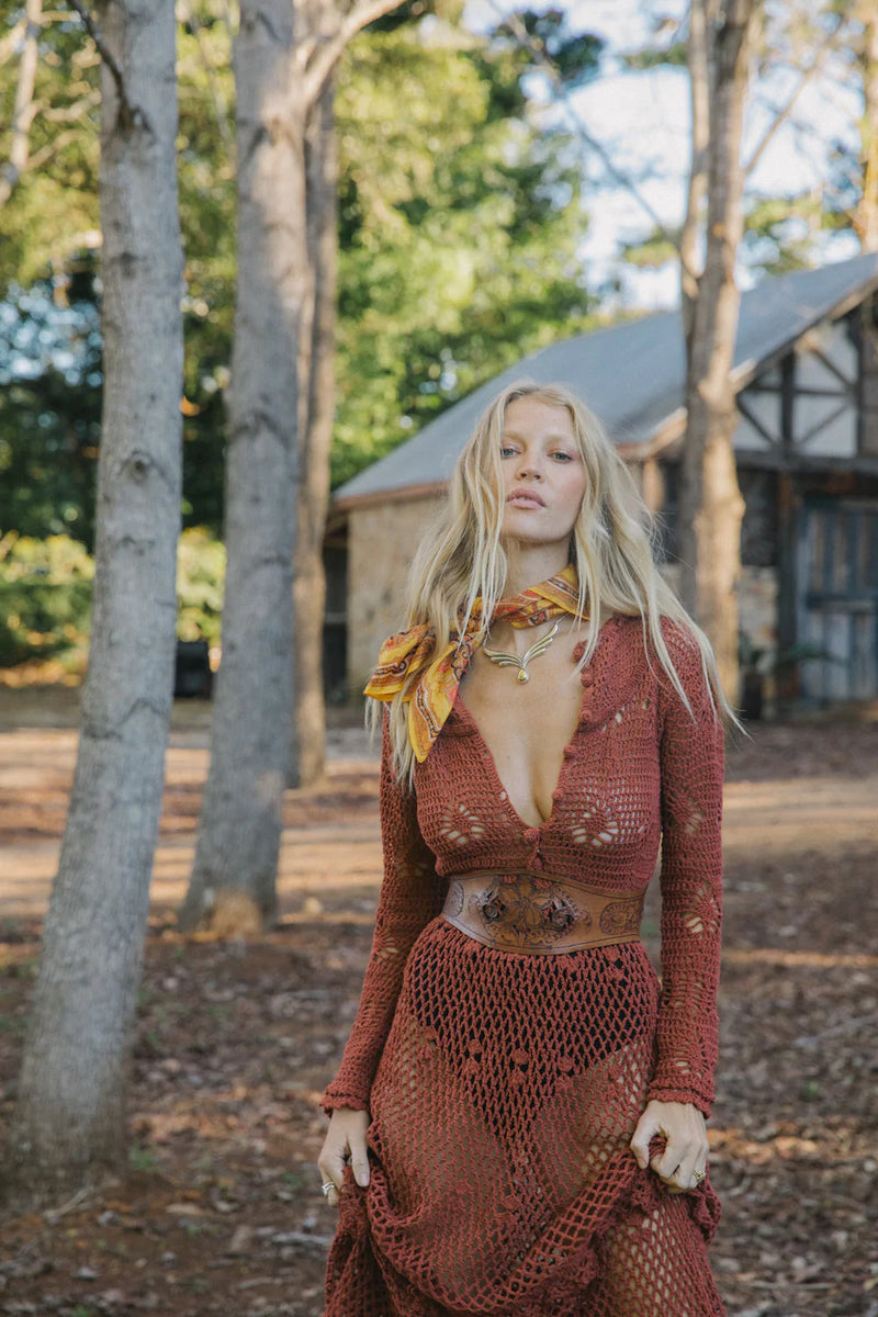 Wish You Were Here Crochet Maxi Dress - Cacao - Chasing Unicorns