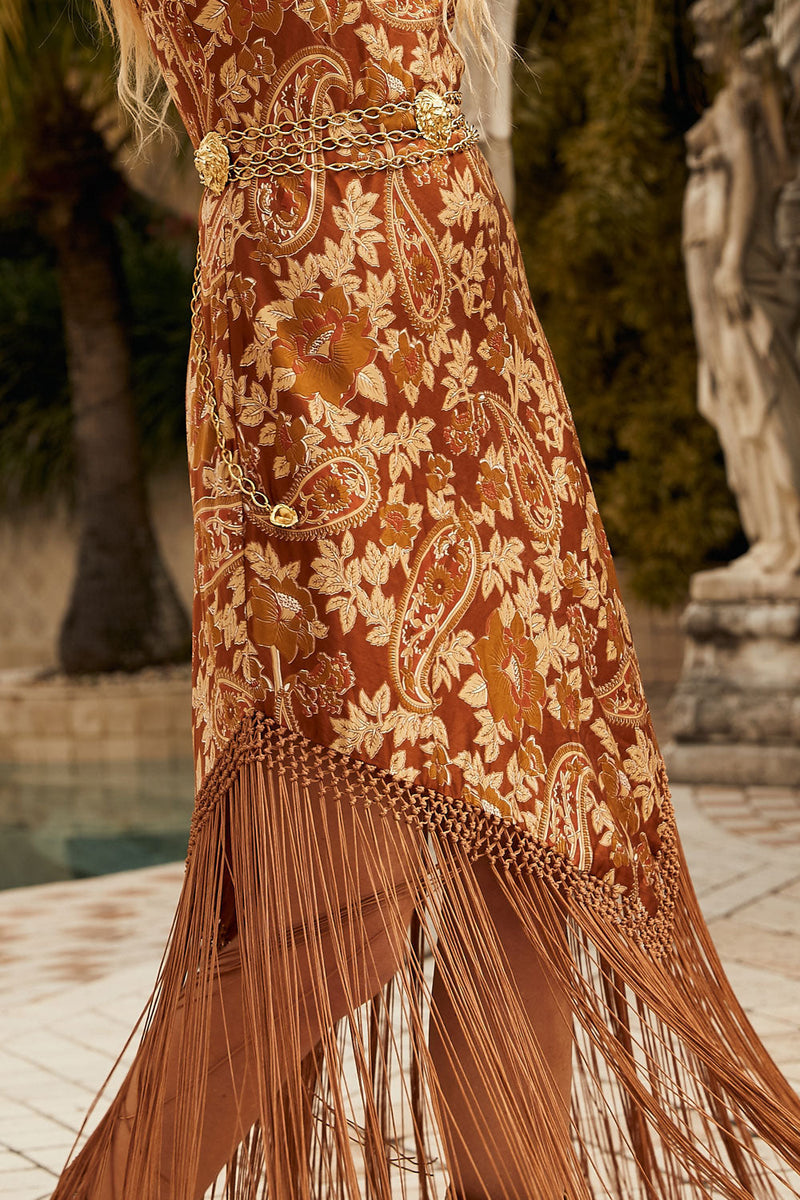 Wonderful Tonight Silk + Fringe Slip Dress - Autumn Floral Paisley - Chasing Unicorns