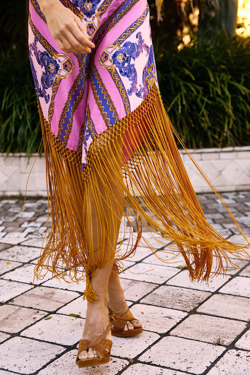 Wonderful Tonight Silk + Fringe Slip Dress - Baroque Scarf - Chasing Unicorns