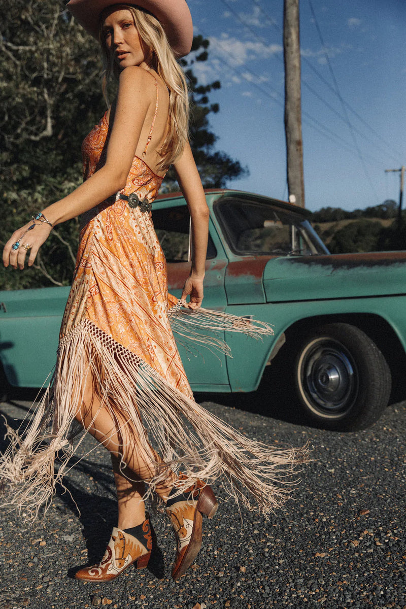 Wonderful Tonight Silk + Fringe Slip Dress - Chasing Unicorns