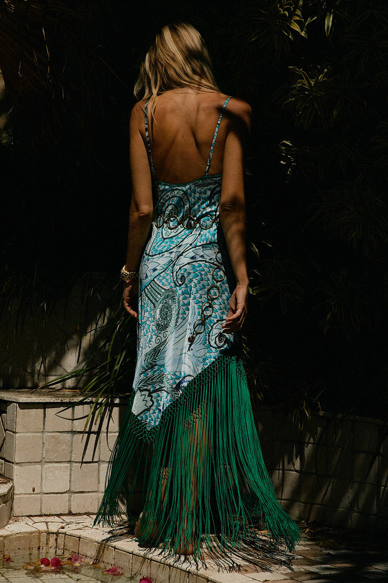 Wonderful Tonight Silk + Fringe Slip Dress - Feather - Chasing Unicorns