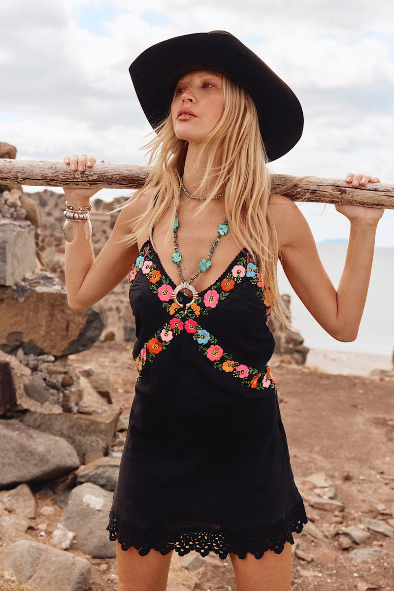 World s In A Tangle Cotton Gauze Embroidered Mini Dress Chasing